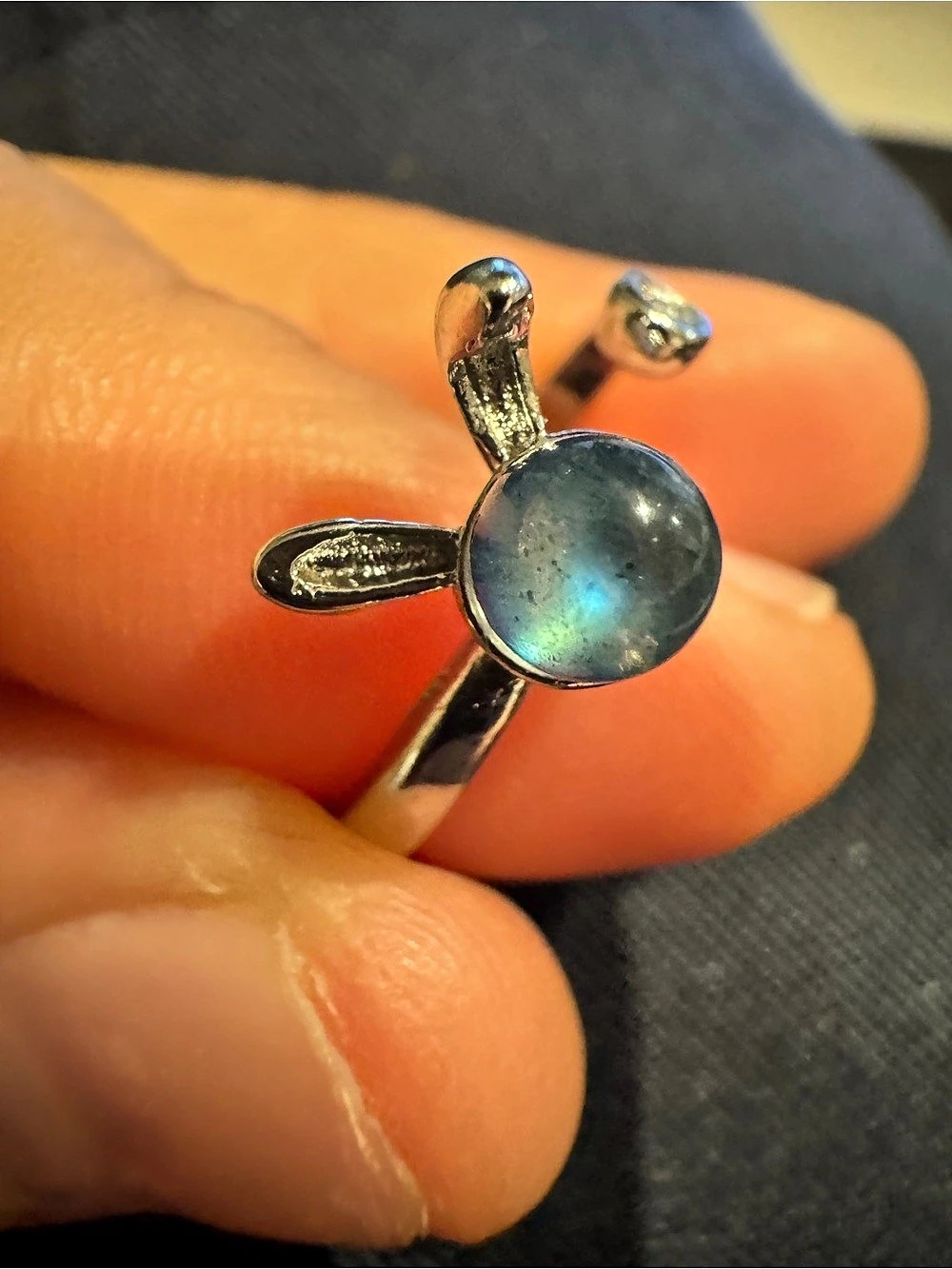 Labradorite natural stone Blue & Silver Cabochon Ring